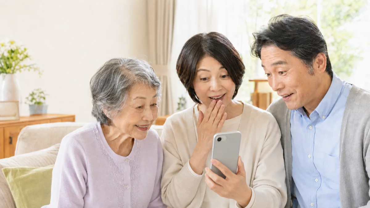 スマートフォンで一緒に使える制度を確認する家族